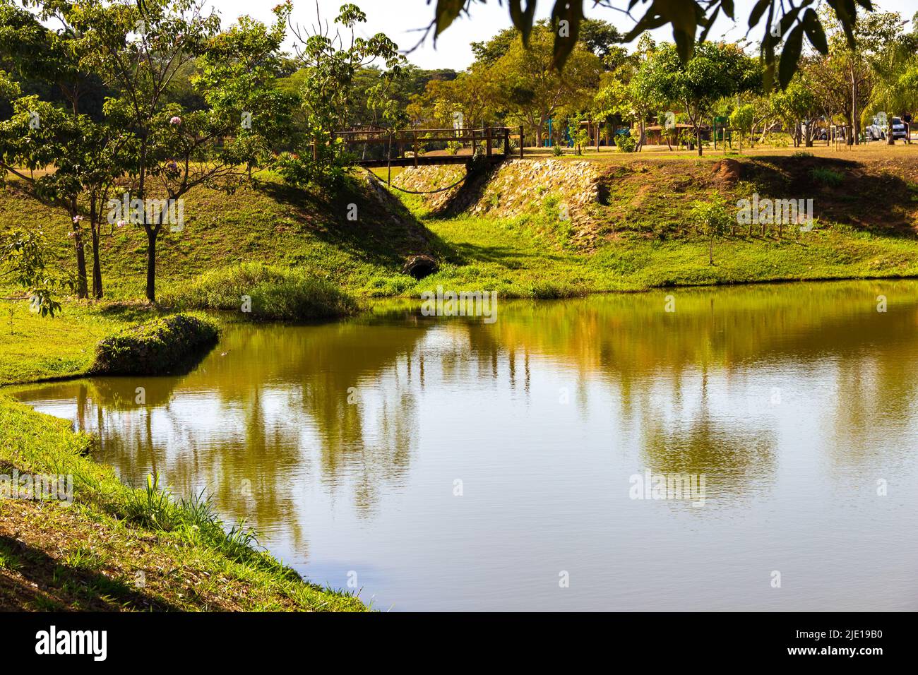 Goiania, Goiás, Brasile – 20 giugno 2022: Paesaggio. Una delle viste del Parco Leolidio di Ramos Caiado nella città di Goiania. Foto Stock