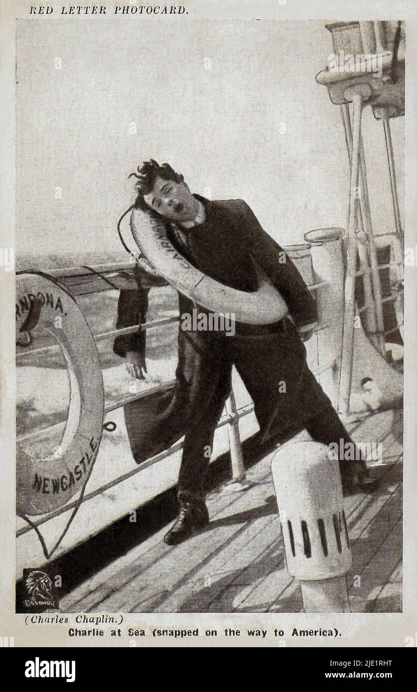Ritratto di Charlie Chaplin in prob. Shanghaied (1915) - cinema americano prima dell'era di Hollywood Foto Stock
