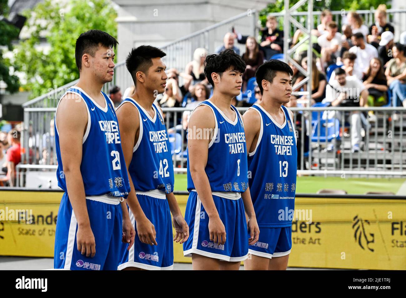 Anversa, Belgio. 24th giugno 2022. L'illustrazione mostra la squadra di Taipei cinese durante una partita di basket 3x3 tra Lituania e Taipei cinese, nella fase di qualificazione maschile, alla Coppa del mondo FIBA 2022, venerdì 24 giugno 2022, ad Anversa. La FIBA 3x3 Basket World Cup 2022 si svolge dal 21 al 26 giugno ad Anversa. BELGA PHOTO TOM GOYVAERTS Credit: Belga News Agency/Alamy Live News Foto Stock