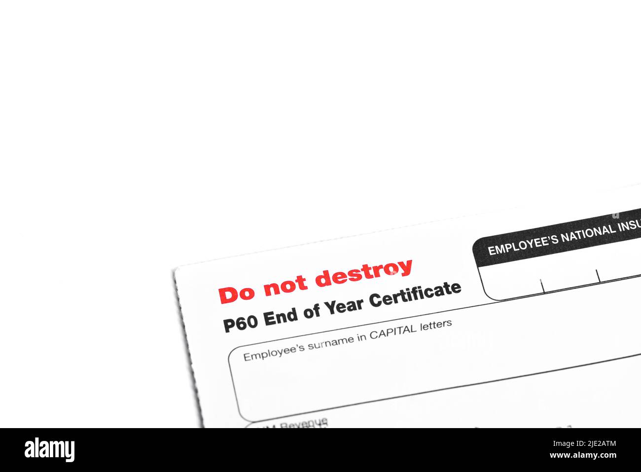 Modulo fiscale inglese P60 certificato di fine anno da HM Revenue and Dogane Foto Stock