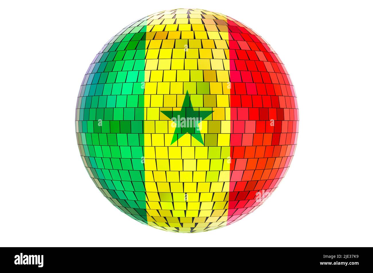 Palla da discoteca a specchio con bandiera senegalese, 3D rendering isolato su sfondo bianco Foto Stock