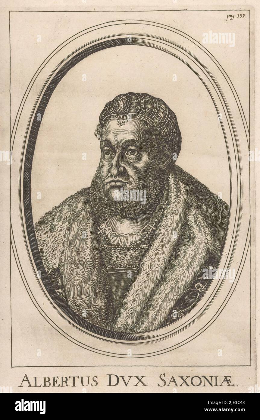 Ritratto di Albrecht III, Duca di Sassonia, in alto a destra: Pagina 338., tipografo: anonimo, 1600 - 1699, carta, incisione, altezza 262 mm x larghezza 177 mm Foto Stock