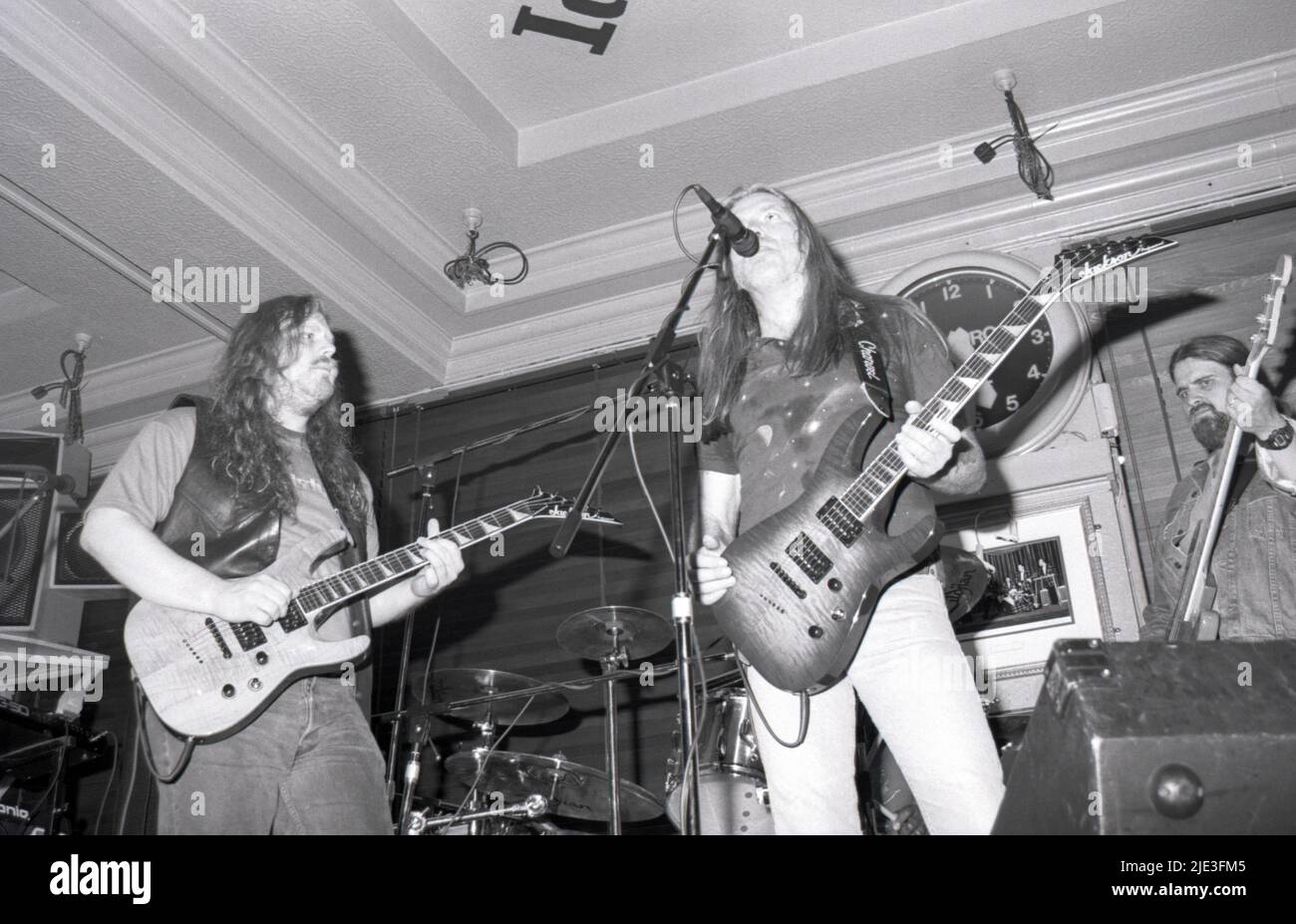 Warren Haynes, Gregg Allman e Alan Woody della Allman Brothers Band all'Hard Rock Cafe di Londra, Regno Unito, nel giugno 1991. Foto Stock