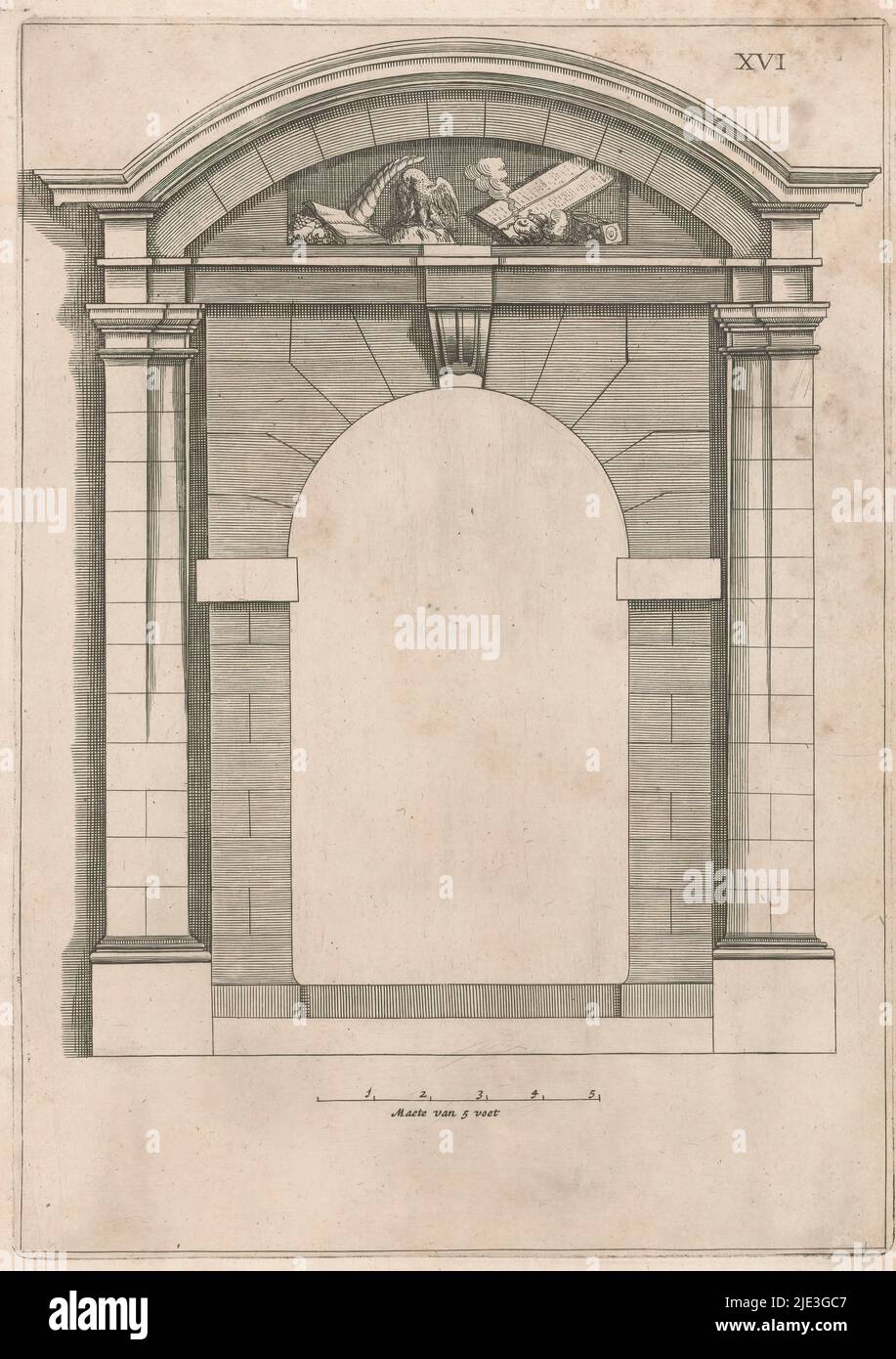 Gate of the Westerkerk, Architectura moderna ofte Bouwinge van onsen tyt (titolo della serie), plate XVI., tipografia: anonimo, dopo disegno di: Hendrick de Keyser (i), editore: Cornelis Danckerts (i), Amsterdam, 1631, carta, incisione, altezza 304 mm x larghezza 216 mm Foto Stock