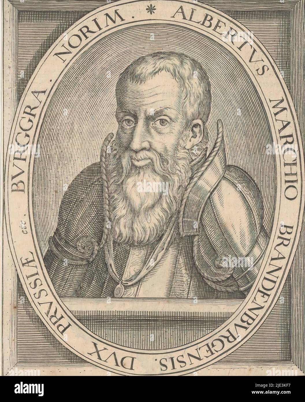 Ritratto di Albrecht di Brandeburgo-Ansbach, duca di Prussia, tipografo: anonimo, 1600 - 1699, carta, incisione, stampa su carta intestata, altezza 151 mm x larghezza 122 mm Foto Stock