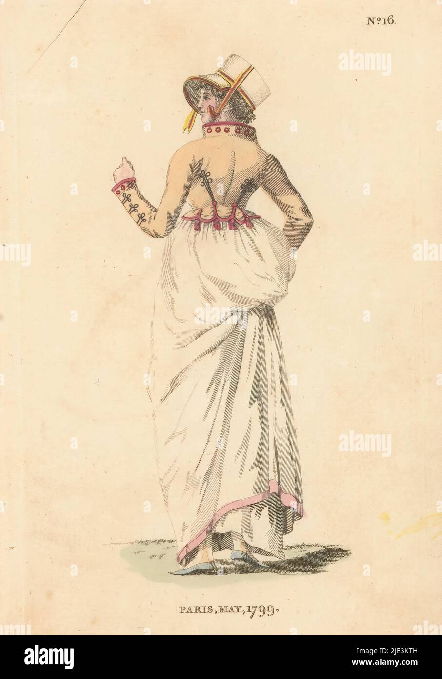 Rivista di Female Fashions di Londra e Parigi. 16: Parigi, maggio 1799, editore: Richard Phillips, Londra, 1799, carta, incisione, altezza 213 mm x larghezza 130 mm Foto Stock