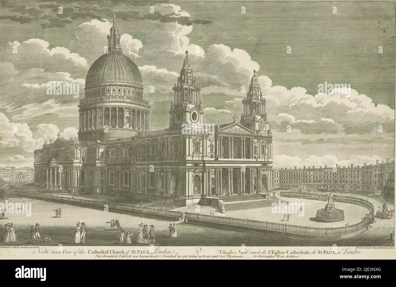 Vista della Cattedrale di St Paul, a Londra, vista nord-ovest della chiesa della Cattedrale di St Paul, Londra / Vüe du Nord-ouest de l'Eglise Cathedrale de St Paul, a Londre (titolo sull'oggetto), tipografia: anonimo, editore: Bowles & Carver, (menzionato sull'oggetto), Bowles & Carver, (menzionato sull'oggetto), Londra, 1793 - 1832, carta, incisione, incisione, altezza 275 mm x larghezza 427 mm Foto Stock