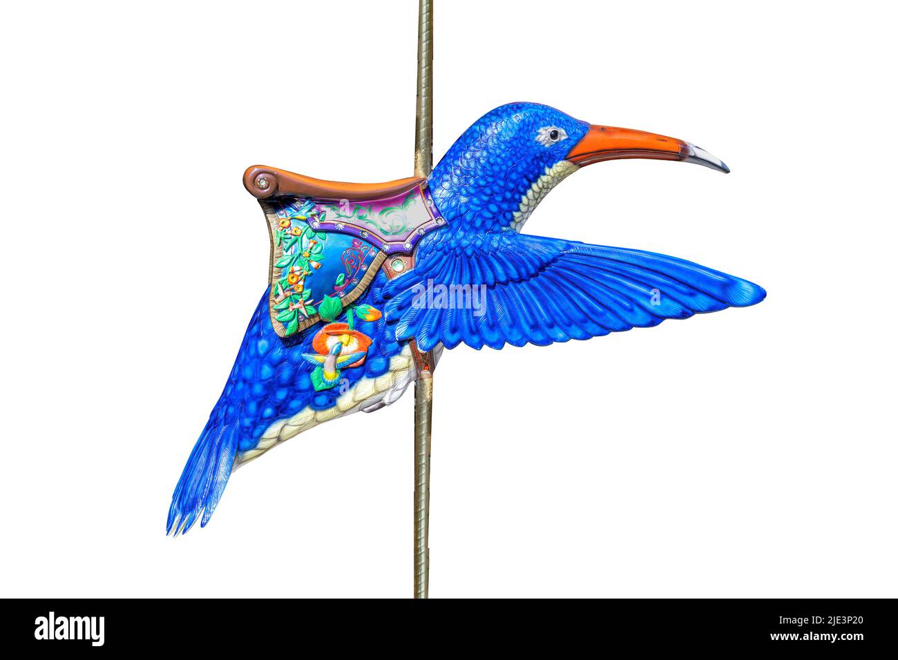Allegro hummingbird del Carnevale va rotondo, isolato su sfondo bianco. Foto Stock