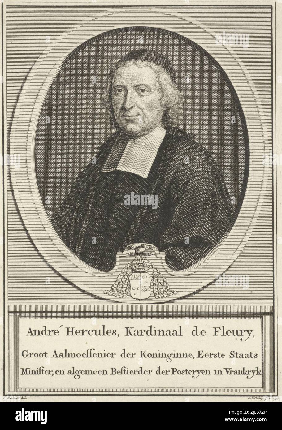 Ritratto del cardinale André-Hercule de Fleury, Jan Caspar Philips, dopo Jean Dassier, 1739, tipografo: Jan Caspar Philips, (menzionato sull'oggetto), disegnatore intermedio: Jean Dassier, (menzionato sull'oggetto), Amsterdam, 1739, carta, incisione, a 174 mm x l 123 mm Foto Stock