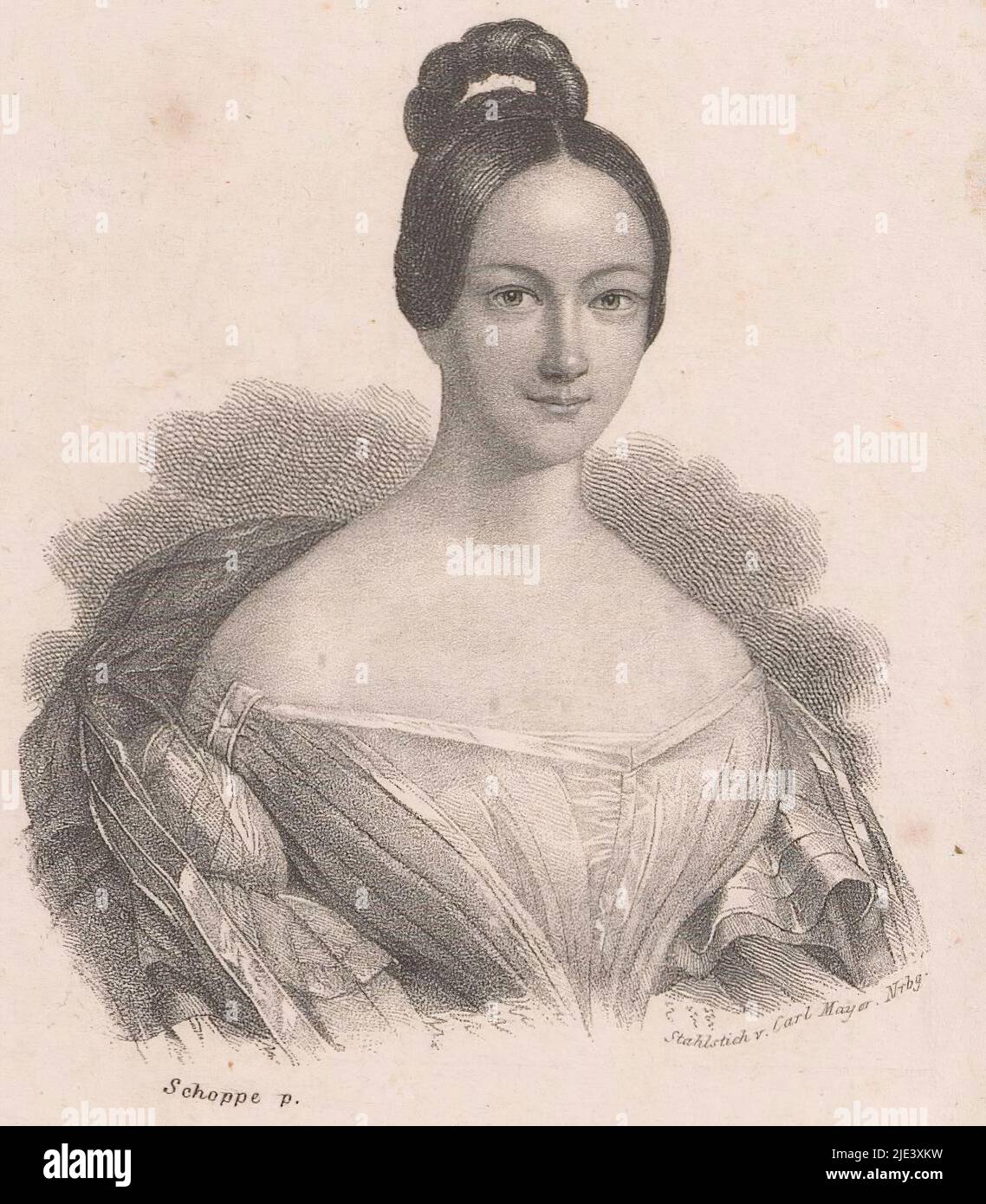 Ritratto di Helene zu Mecklenburg-Schwerin, Duchessa di Orleans, Carl Mayer, dopo Julius Schoppe (i), 1814 - 1868, tipografo: Carl Mayer, (menzionato in oggetto), dopo: Julius Schoppe (i), (menzionato in oggetto), Neurenberg, 1814 - 1868, carta, incisione in acciaio, h 108 mm - l 73 mm Foto Stock