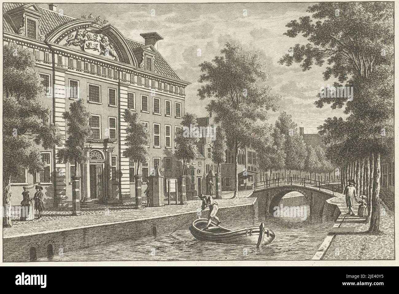 Paesaggio urbano con l'esecutivo provinciale di Leeuwarden, Carel Frederik Bendorp (i), dopo Jan Bulthuis, 1786 - 1792, tipografia: CAREL Frederik Bendorp (i), disegnatore intermedio: Jan Bulthuis, 1786 - 1792, carta, incisione, h 176 mm x w 238 mm Foto Stock