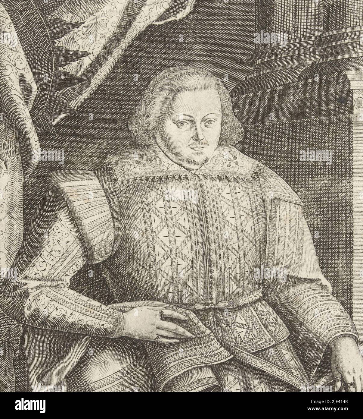 Ritratto di Joachim Ernst di Brandeburgo-Ansbach all'età di 20 anni, Dominicus Custos, 1625 - 1627, tipografo: Dominicus Custos, Augsburg, 1625 - 1627, carta, incisione, a 263 mm x l 205 mm Foto Stock