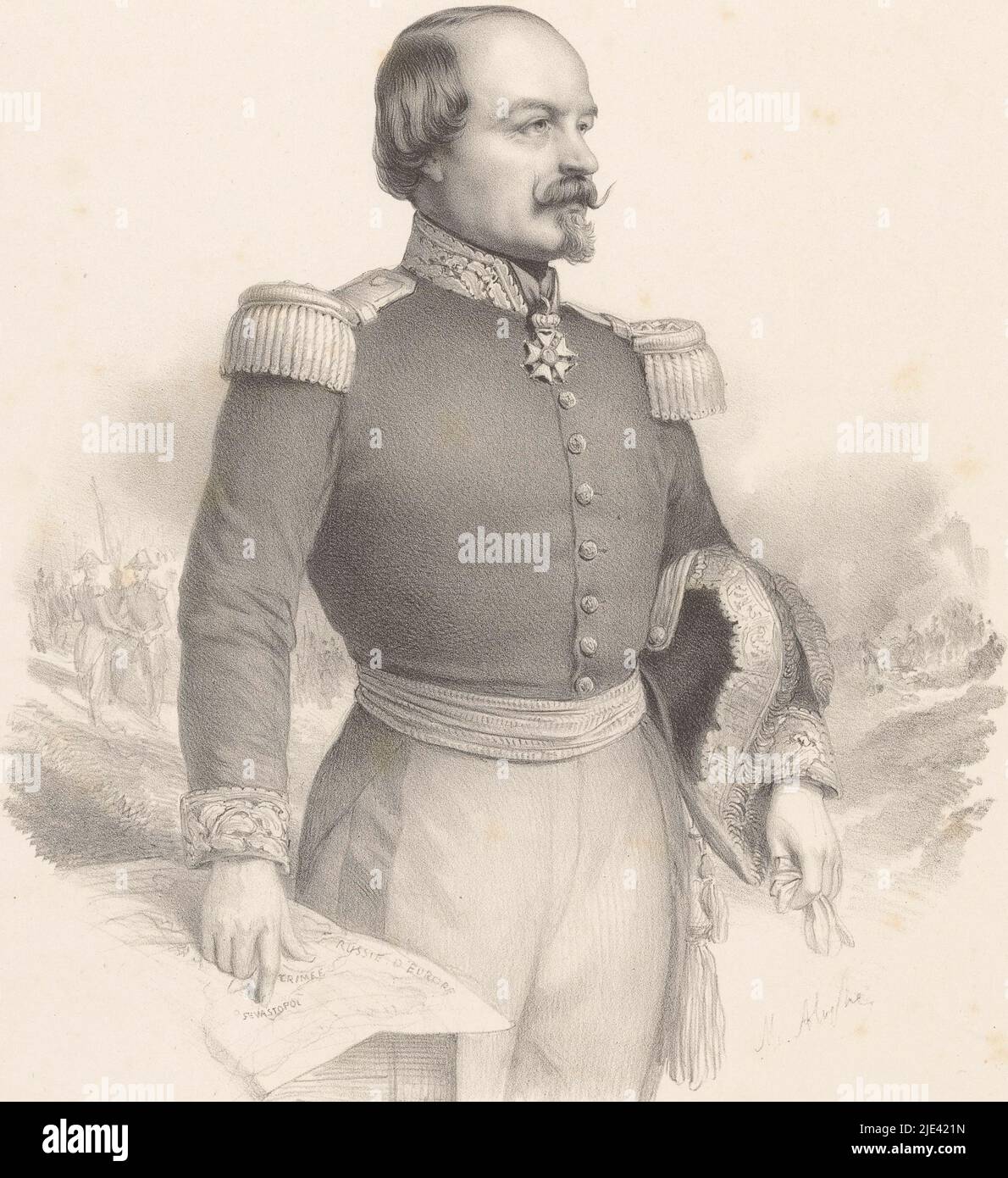 Ritratto del generale Francis Some Canrobert, Marie Alexandre Alophe, 1854, tipografia: Marie Alexandre Alophe, (menzionato sull'oggetto), tipografia: Joseph Rose Lemercier, (menzionato sull'oggetto), editore: Goupil & Cie, (menzionato sull'oggetto), Parigi, 1854, carta, a 531 mm x l 378 mm Foto Stock