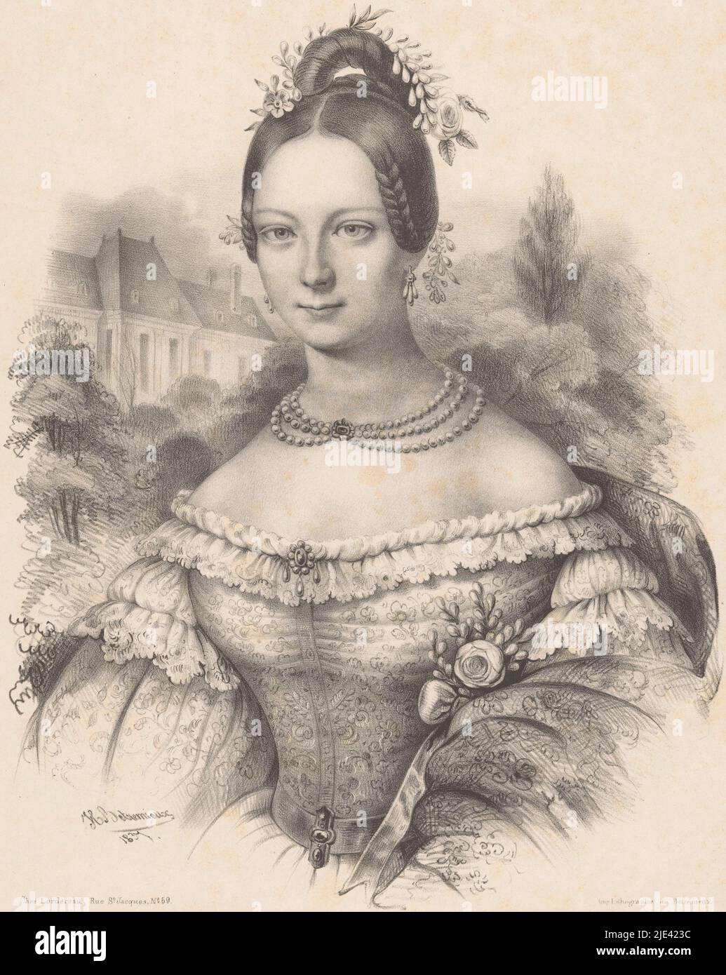 Ritratto di Hélène de Mecklenburg Schwerin, Henry Betremieux, 1837, tipografo: Henry Betremieux, (menzionato sull'oggetto), editore: Edme Lordereau, (menzionato sull'oggetto), Parigi, 1837, carta, h 440 mm x l 311 mm Foto Stock