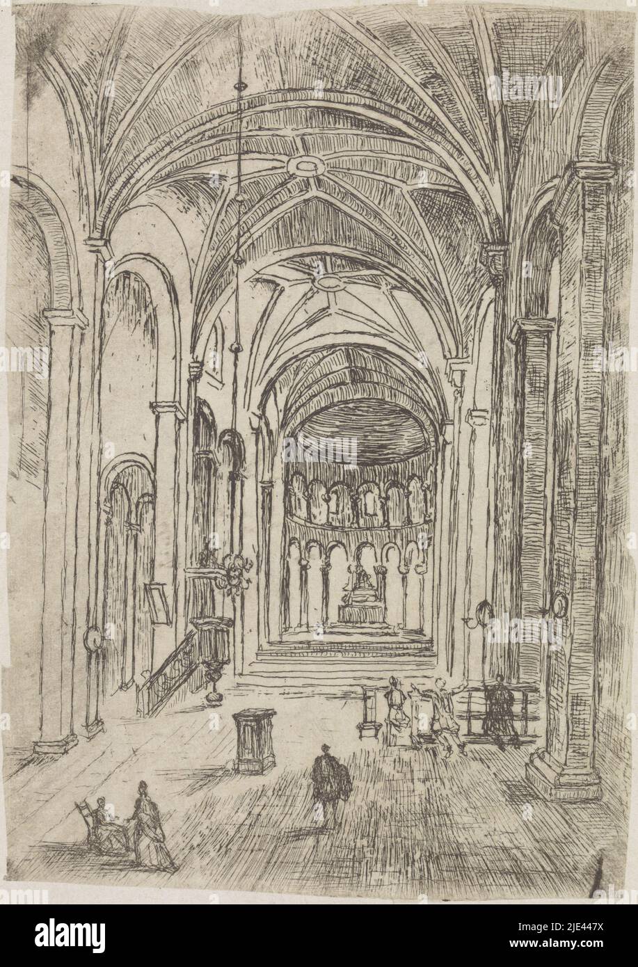 Interno della Basilica di Onze lieve Vrouwe a Maastricht, Alexander Schaepkens, 1830 - 1899, interno della Basilica di Onze lieve Vrouwe sulle Onze lieve Vrouweplein a Maastricht., tipografia: Alexander Schaepkens, 1830 - 1899, carta, incisione, h 183 mm x w 132 mm Foto Stock