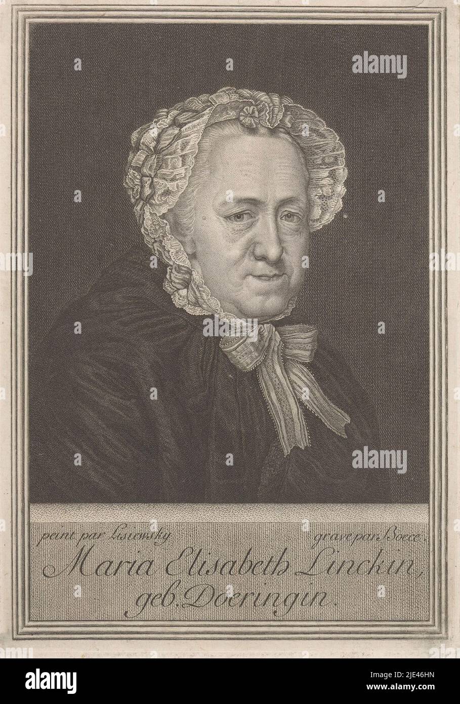 Ritratto di Maria Elisabeth Linck, Christian Friedrich Boëtius, dopo Christian Friedrich Reinhold Lisiewski, 1752 - 1782, stampatore: Christian Friedrich Boëtius, (menzionato sull'oggetto), dopo: Christian Friedrich Reinhold Lisiewski, (menzionato sull'oggetto), Dresda, 1752 - 1782, carta, incisione, incisione, h 195 mm - l 138 mm Foto Stock