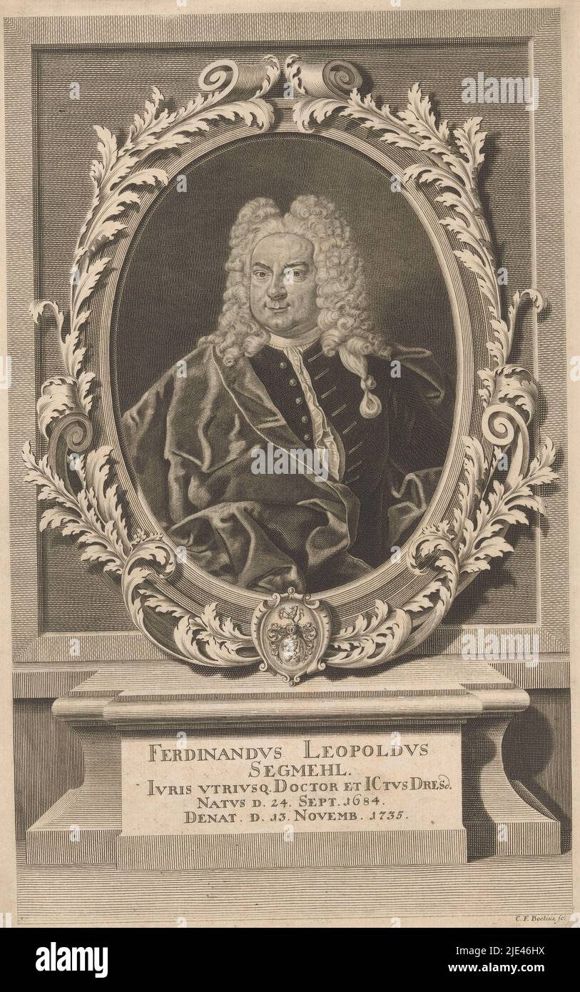 Ritratto di Ferdinand Leopold Segmehl, Christian Friedrich Boëtius, 1735 - 1782, tipografo: Christian Friedrich Boëtius, (menzionato sull'oggetto), Germania, 1735 - 1782, carta, incisione, a 338 mm x l 212 mm Foto Stock