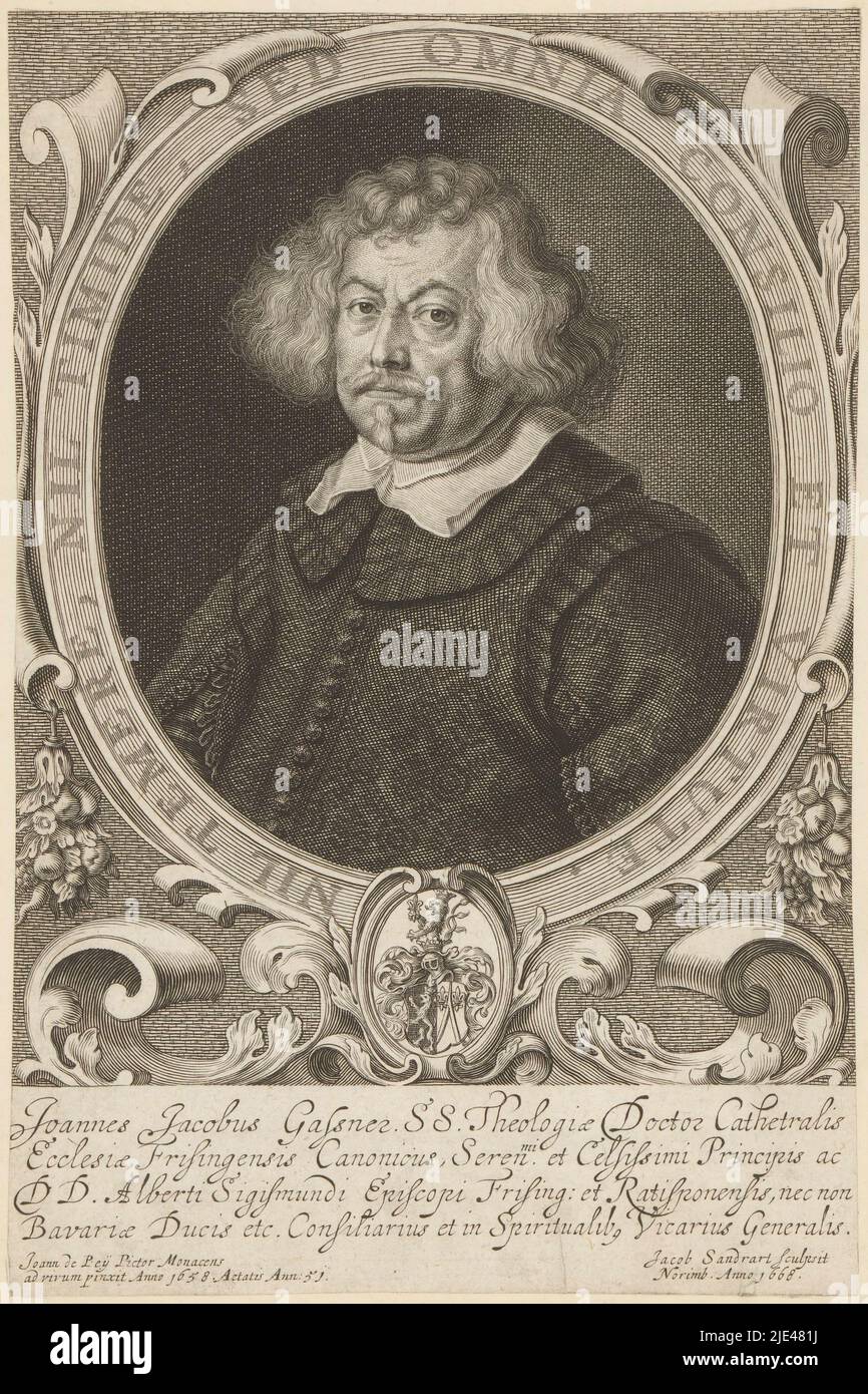 Ritratto di Johann Jacob Gassner, Jakob von Sandrart, dopo Johann de Pay, 1668, tipografo: Jakob von Sandrart, (menzionato sull'oggetto), dopo: Johann de Pay, (menzionato sull'oggetto), 1668, carta, incisione, h 228 mm - l 150 mm Foto Stock