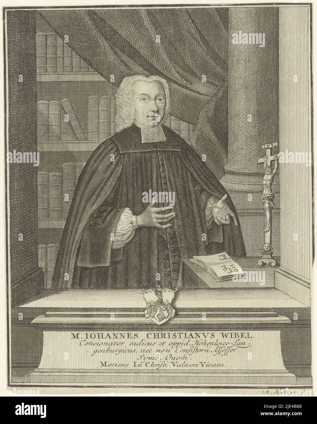 Ritratto di Johann Christian Wibel, Andreas Nunzer, 1700 - 1749, tipografia: Andreas Nunzer, (menzionato sull'oggetto), 1700 - 1749, carta, incisione, h 184 mm - l 117 mm Foto Stock