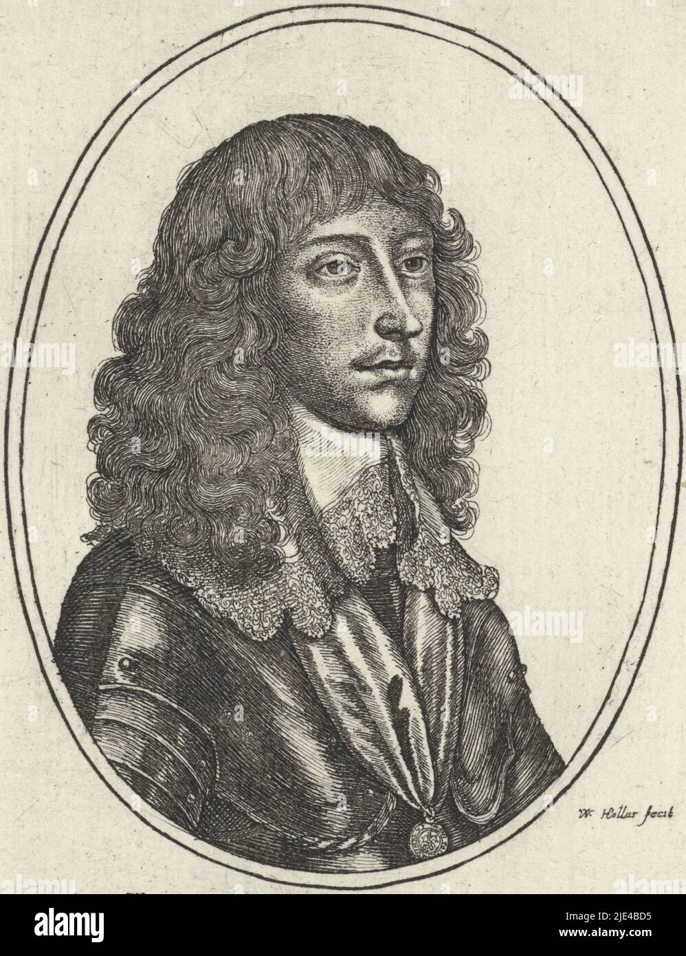 Ritratto del Principe Rufrecht del Palatinato, Wenceslaus Hollar, 1643, Ritratto del Principe Rufrecht del Palatinato, nipote del re Carlo i d'Inghilterra e comandante della cavalleria regnalista durante la guerra civile inglese. Era anche inventore e stampatore., stampatore: Wenceslaus Hollar, (menzionato sull'oggetto), editore: John Giles, (menzionato sull'oggetto), Londra, 1643, carta, incisione, h 116 mm x l 90 mm Foto Stock