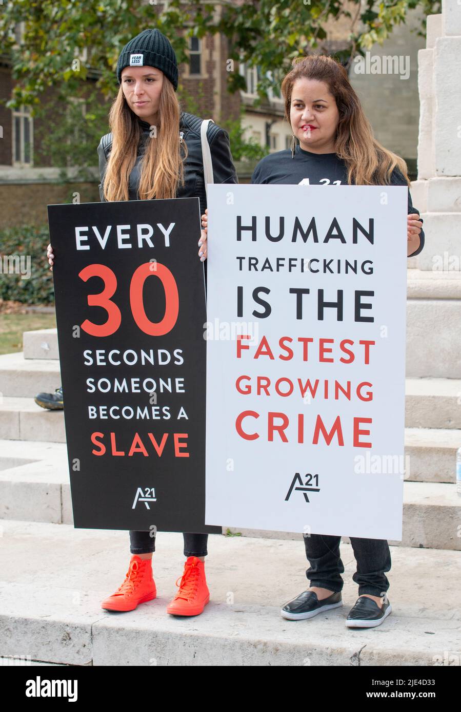 La campagna di protesta del A21 a Londra, un evento globale per sensibilizzare e finanziare la lotta contro la tratta di esseri umani e la schiavitù moderna. Foto Stock