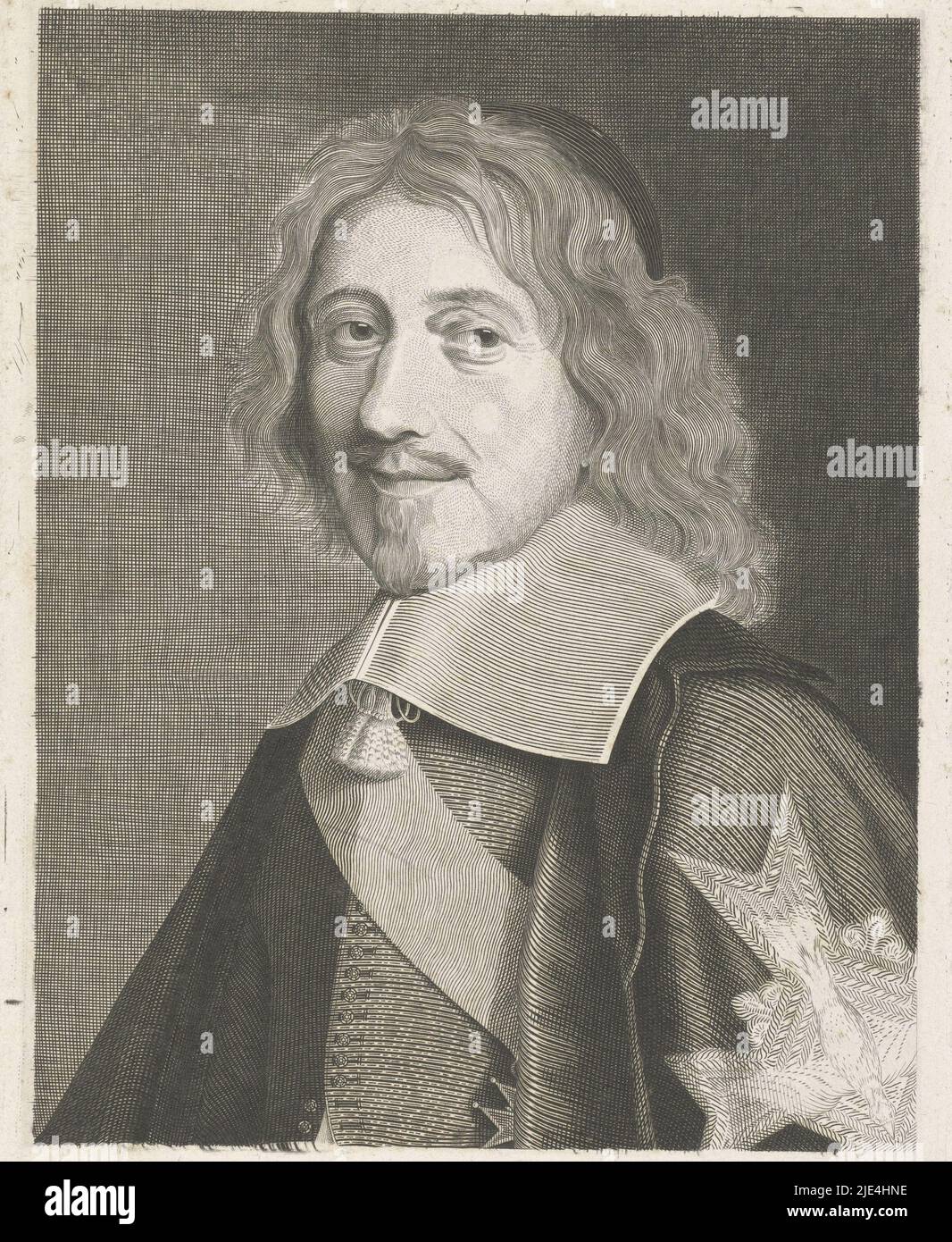 Ritratto del Cancelliere Michel le Tellier, Frits Ohrloff, 1859, Ritratto del cancelliere francese Michel le Tellier. Ricamato sulla manica è la croce dell'Ordine dello Spirito Santo., stampatore: Frits Ohrloff, (firmato dall'artista), Amsterdam, 1-Ott-1859, carta, incisione, incisione, h 213 mm x l 168 mm Foto Stock