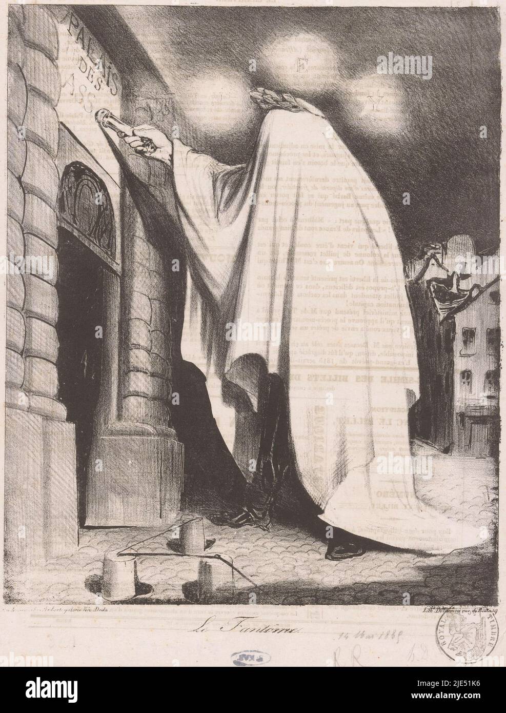 Fantasma di Marshal Ney bussa al Palais du Luxembourg le fantôme, tipografo: Honoré Daumier, stampatore: Nicolas Louis Delaunois, (menzionato sull'oggetto), editore: Aubert & Cie, (menzionato sull'oggetto), Parigi, 1835, carta, a 326 mm x l 243 mm Foto Stock