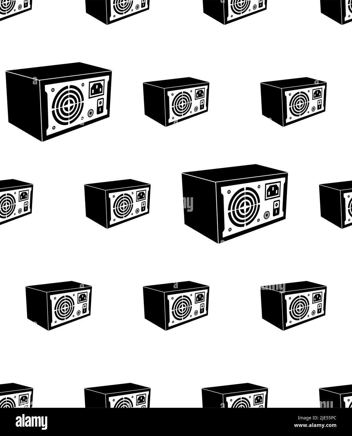 Icona dell'alimentatore modello senza giunture, alimentatore switching SMPS per computer, illustrazione Vector Art Illustrazione Vettoriale