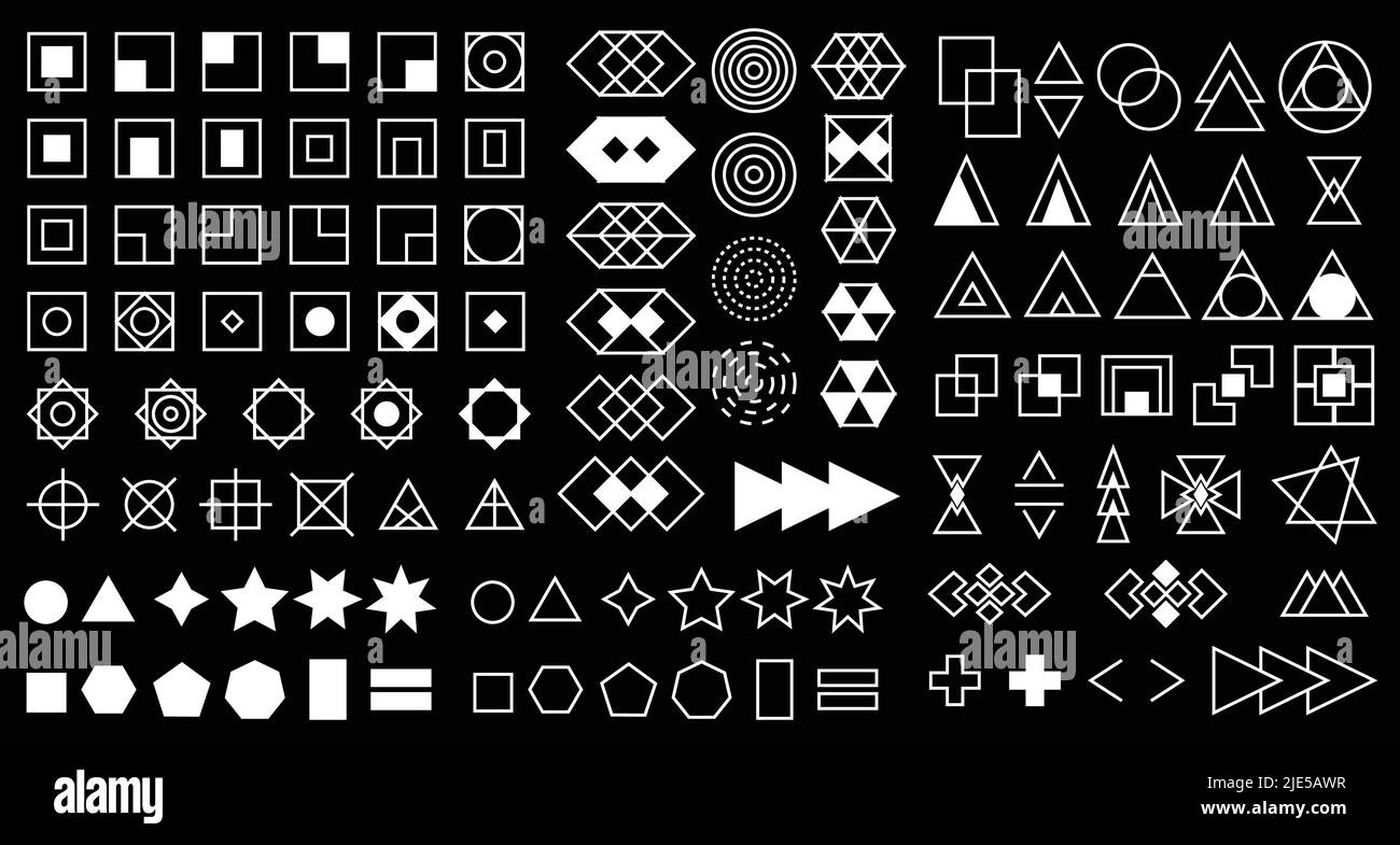 Raccolta di elementi di forma geometrica semplice di brutalismo. Una serie di forme e trame di base acida diverse per i modelli. Moderno stile memphis. Digitale Illustrazione Vettoriale