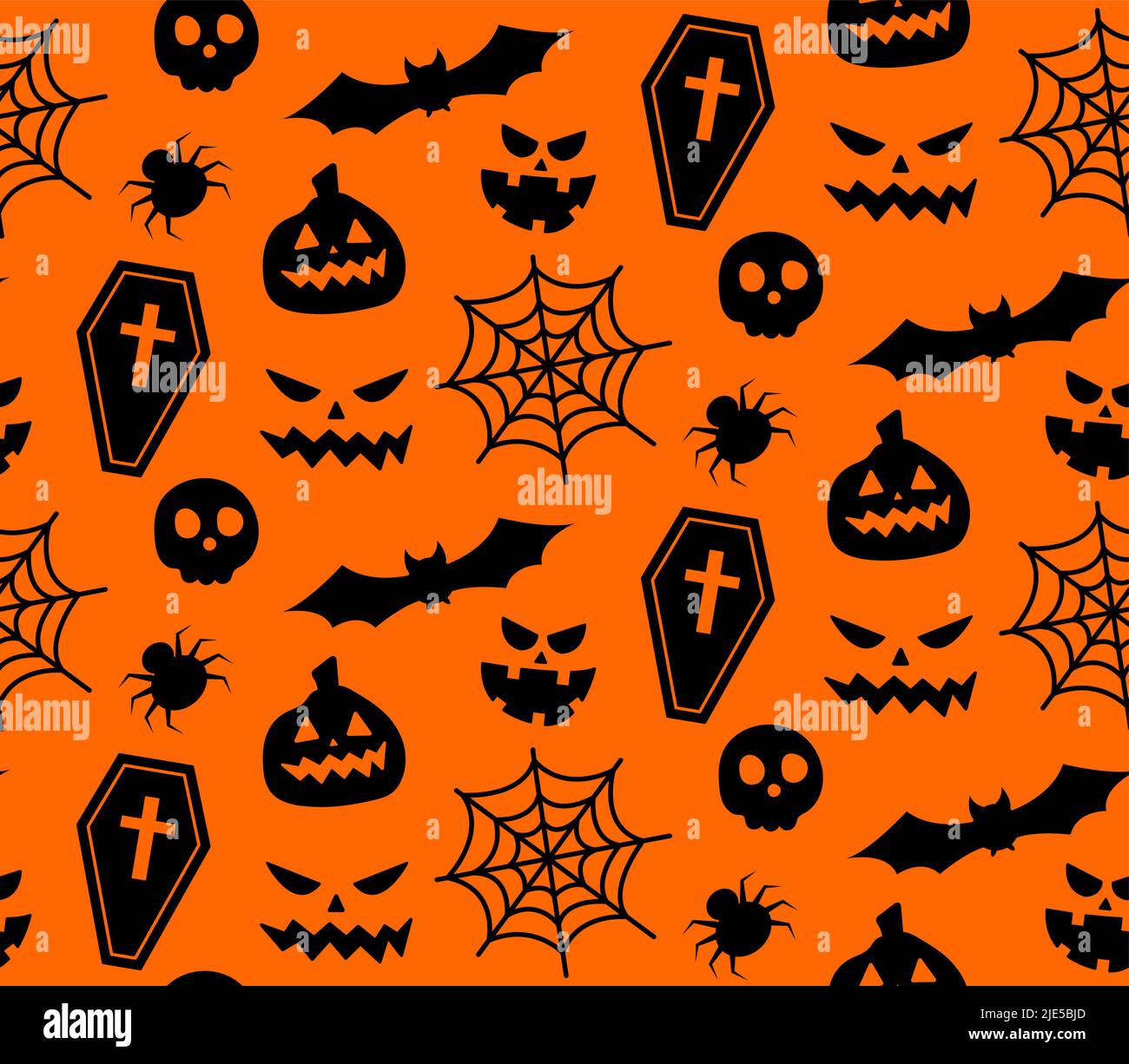 Ripetizione senza giunture con simboli di Halloween. Design di silhouette per la festa di Halloween. Per cartolina, tessuto, banner, modello, confezione Illustrazione Vettoriale