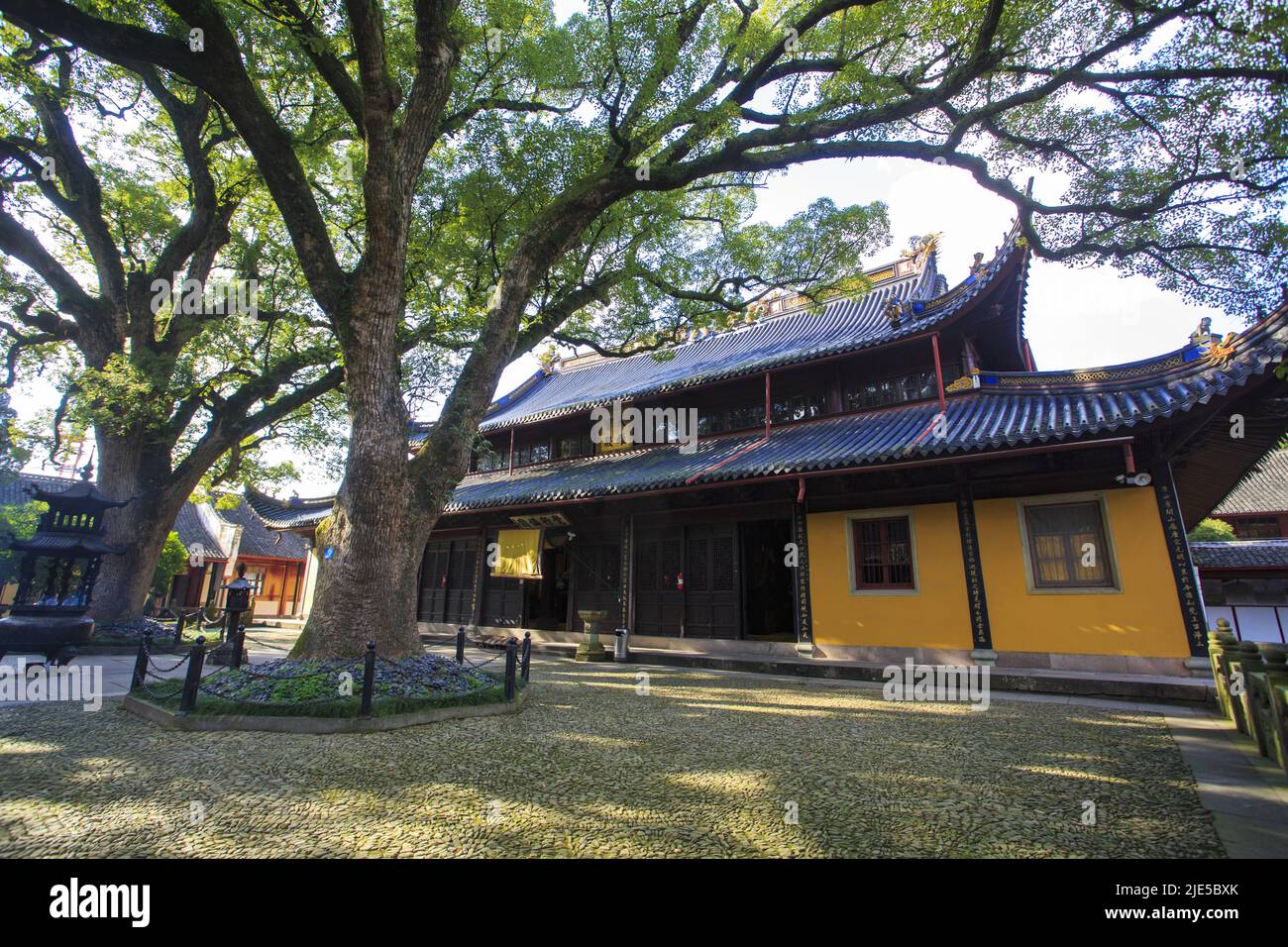 Reliquie culturali e siti storici del tempio di Asoka punto panoramico a Ningbo, Zhejiang Foto Stock