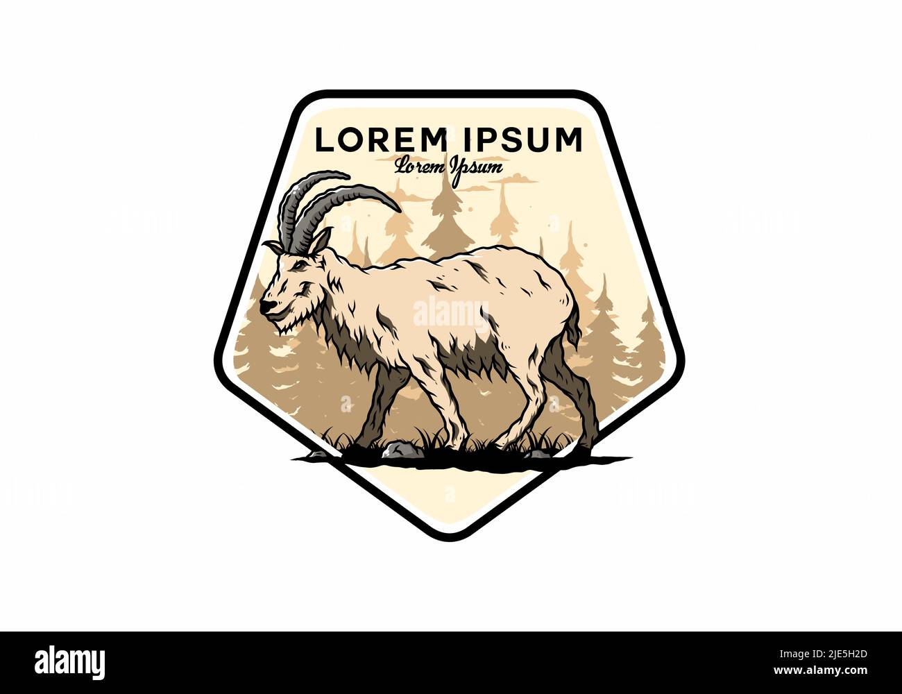 Disegno di illustrazione di una capra di montagna del Hairy con le corna lunghe Illustrazione Vettoriale