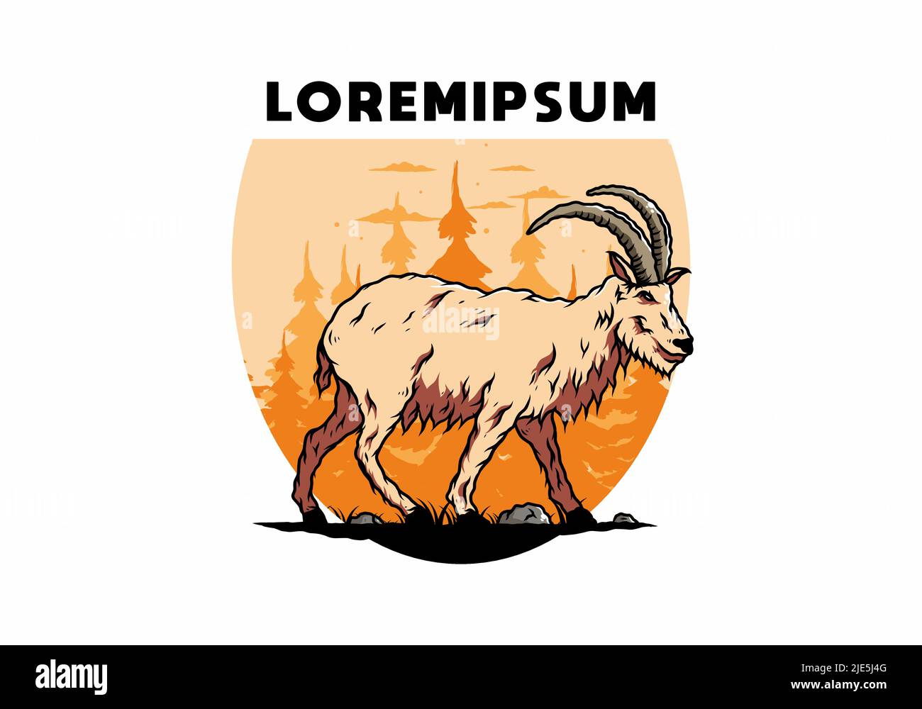 Disegno di illustrazione di una capra di montagna del Hairy con le corna lunghe Illustrazione Vettoriale