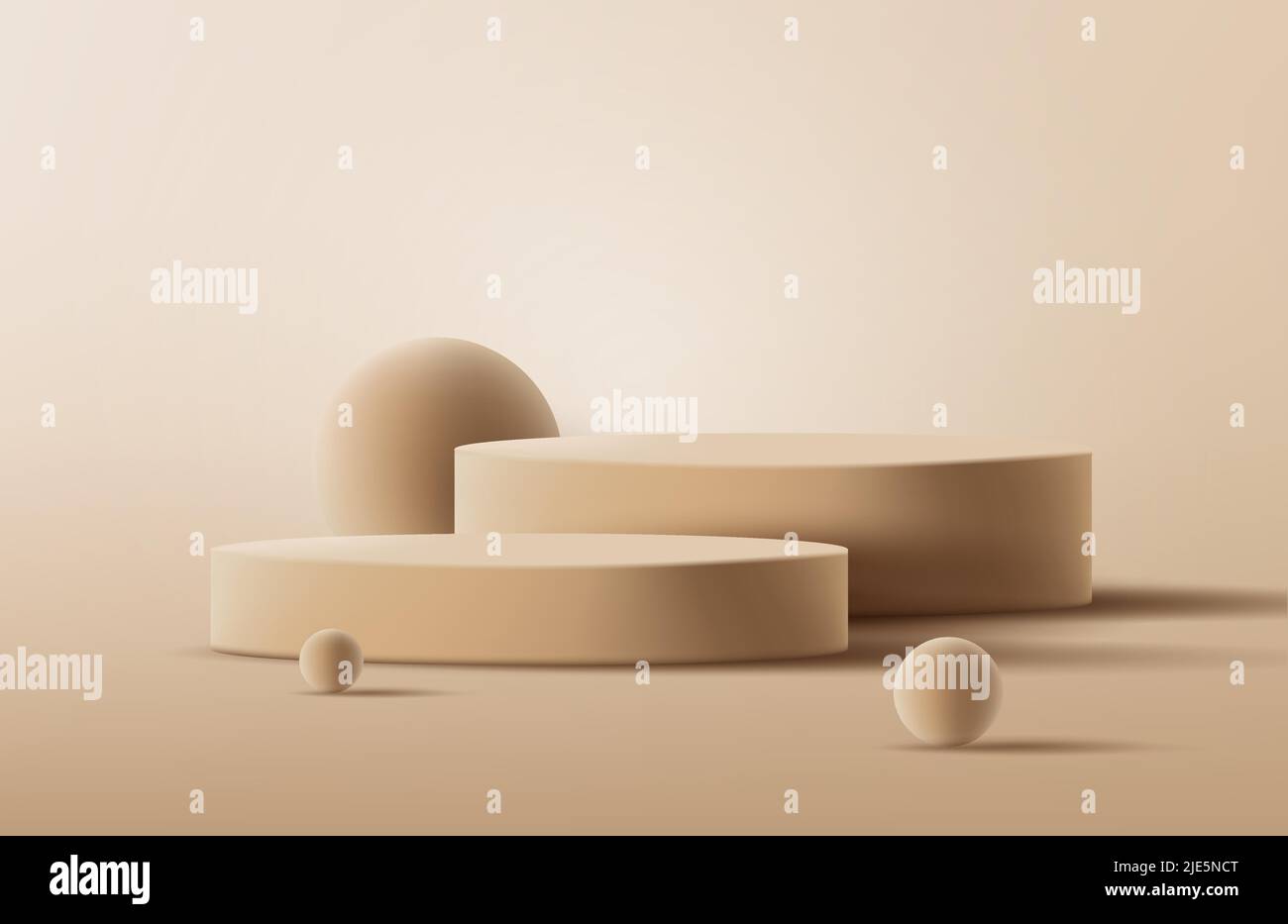 Scena realistica del podio del prodotto cilindrico bianco con sfere Illustrazione Vettoriale