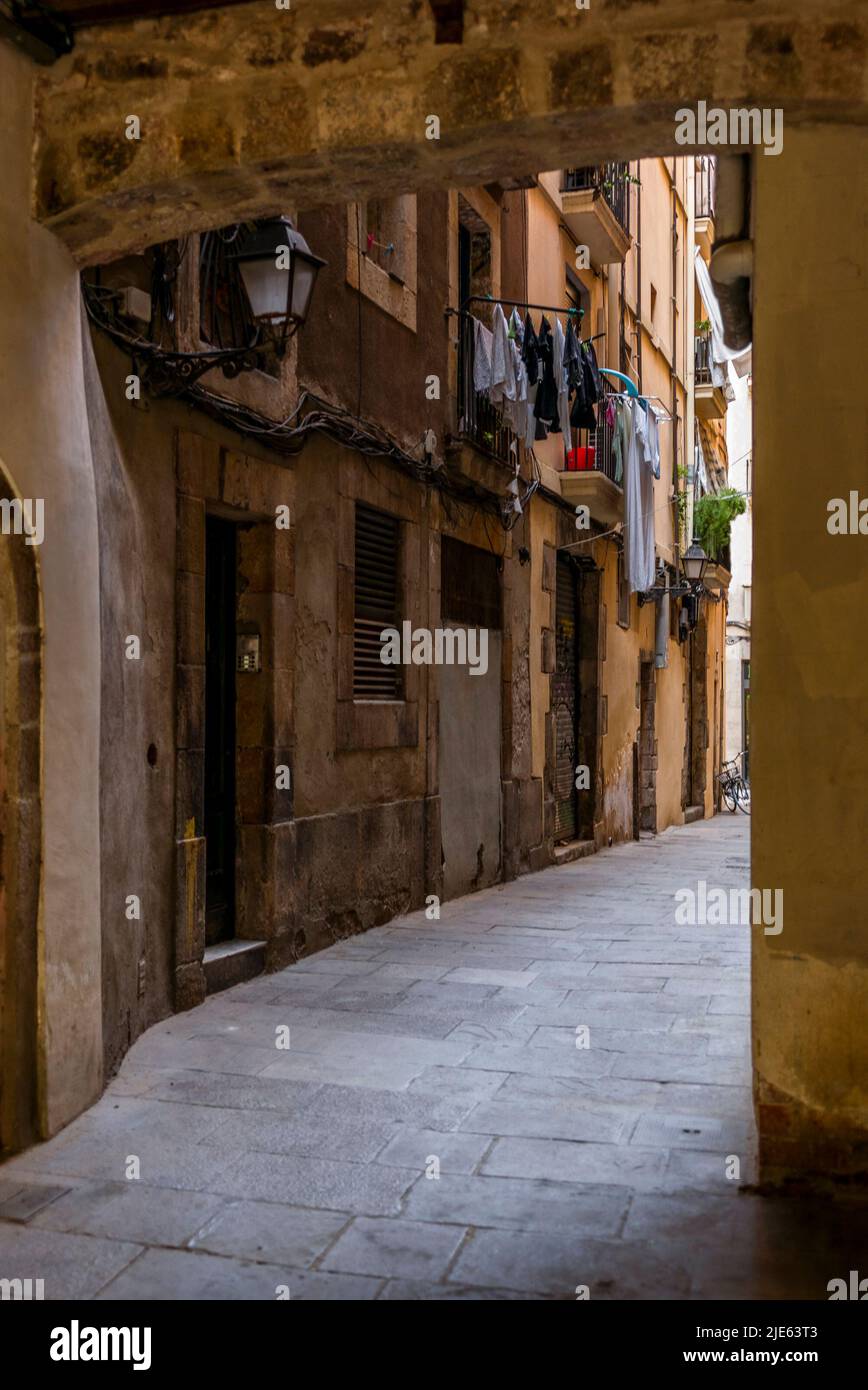 Strade della zona di El Born a Barcellona in estate Foto Stock