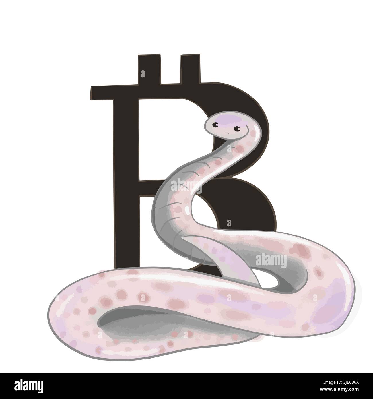 Un serpente si siede e custodisce il mercato della valuta cripto e il bitcoin Illustrazione Vettoriale