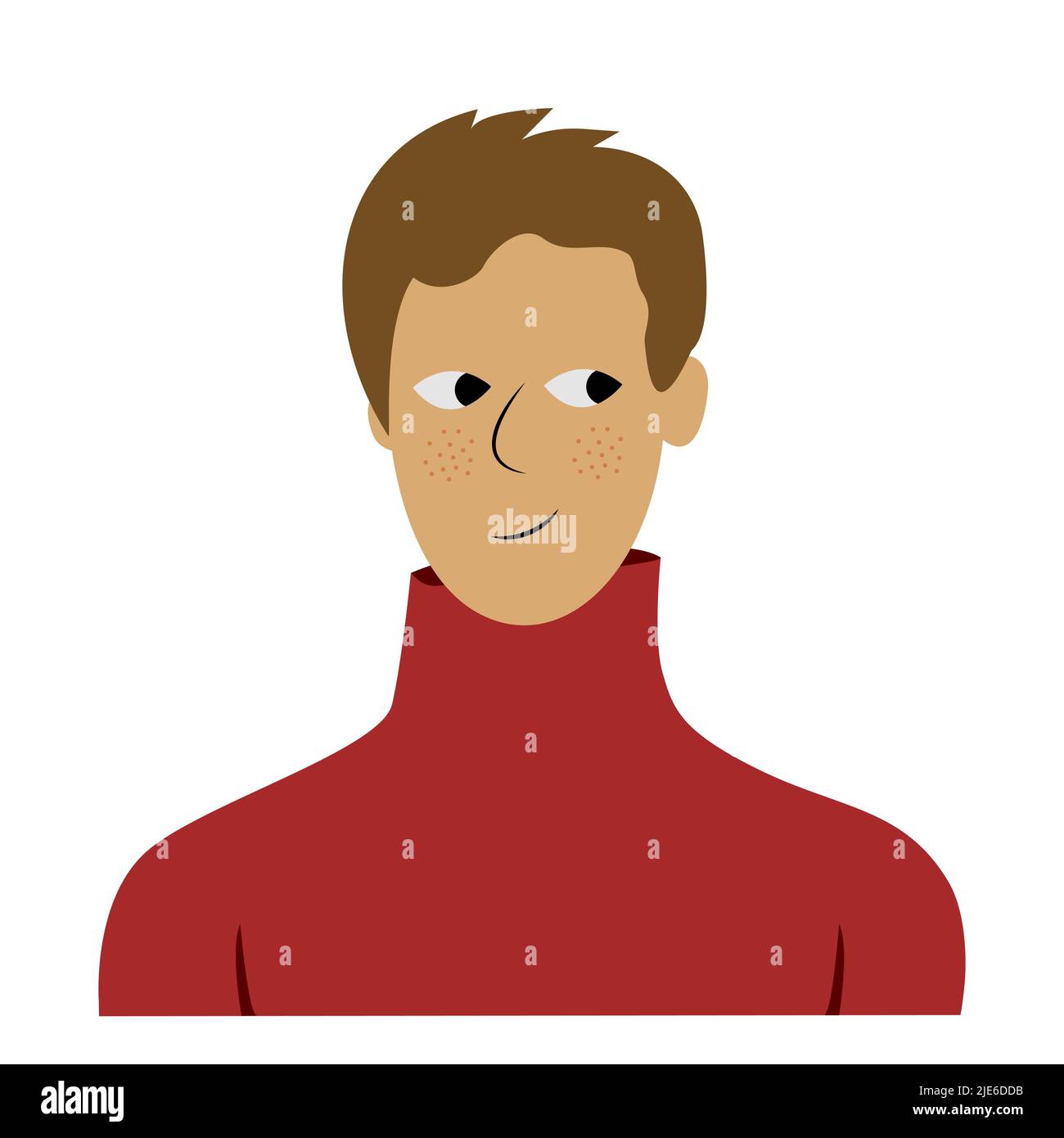 Giovane allievo adulto allegro in maglione rosso e capelli corti, etnia caucasica. Illustrazione Vettoriale