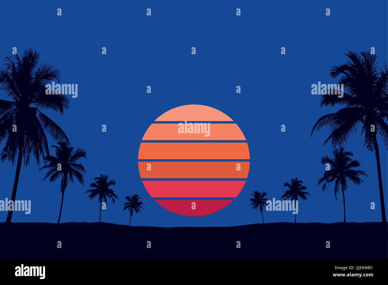 bellissimo tramonto su sfondo tropicale silhouette di palme Illustrazione Vettoriale