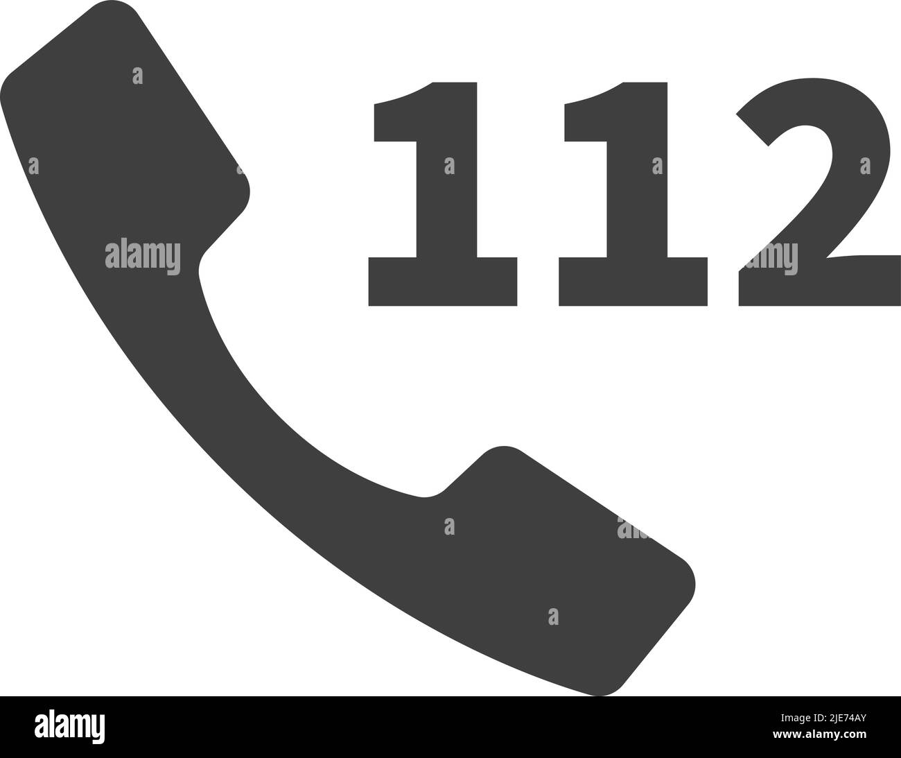 Ricevitore con 112 numero di emergenza, semplice icona nera bianca Illustrazione Vettoriale