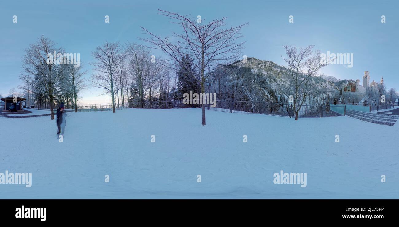 Il castello di Neuschwanstein in Germania in 360 gradi foto Foto Stock