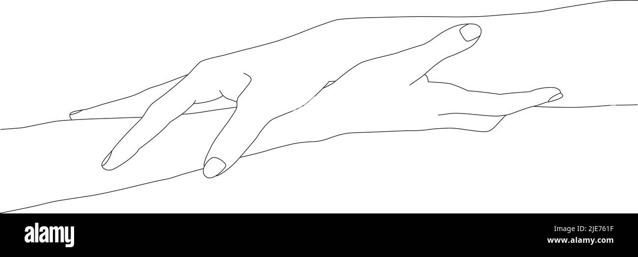 Tenere le mani. Palme in una linea. Mani su uno sfondo bianco isolato. Illustrazione Vettoriale