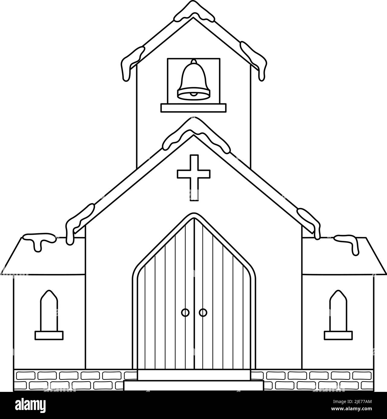 Chiesa Natale isolato colorazione pagina per i bambini Illustrazione Vettoriale