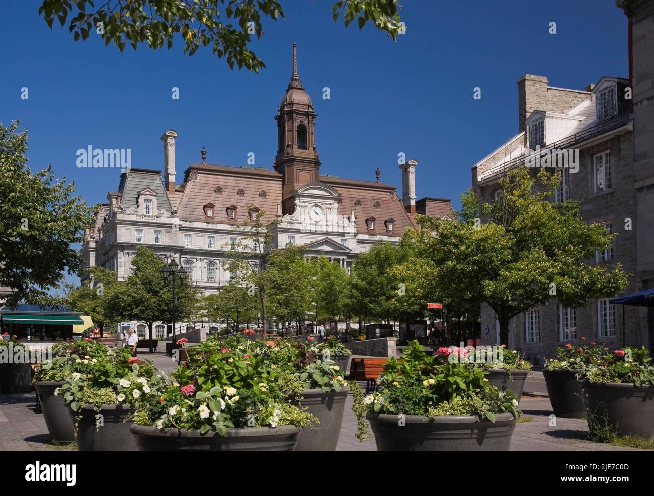 Place Jacques-Cartier e l'edificio del municipio di Montreal in estate, Quebec, Canada. Foto Stock