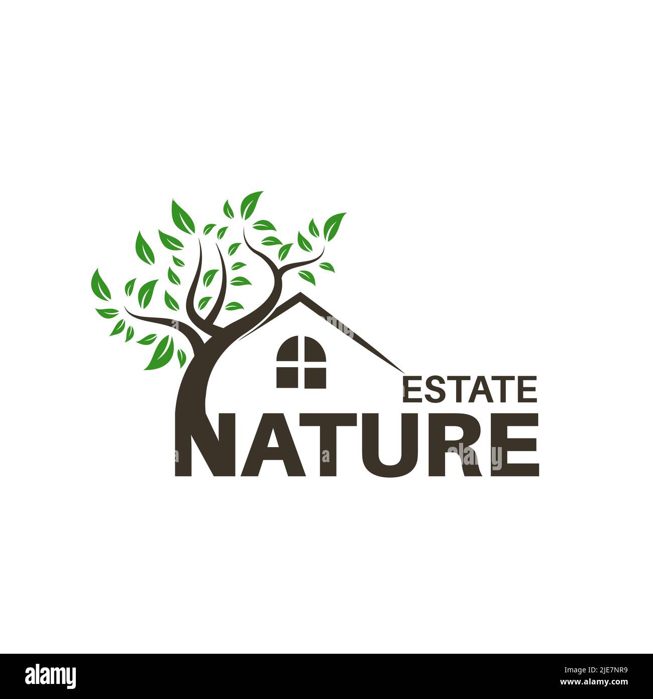 Tree house logo illustrativo per le aziende relative alla cura per l'ambiente. Naturale alloggiamento Illustrazione Vettoriale