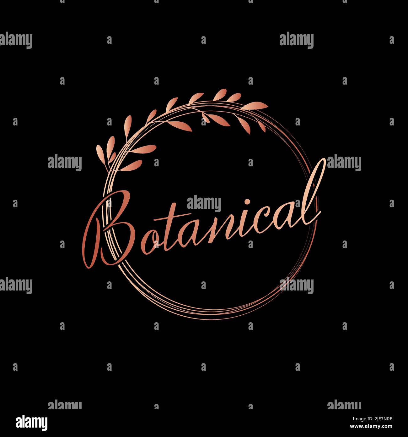 Modello con logo vettoriale floreale in stile elegante e minimalista con logo Circle Frame color oro e bronzo. Per badge, etichette, logo e attività di branding Illustrazione Vettoriale