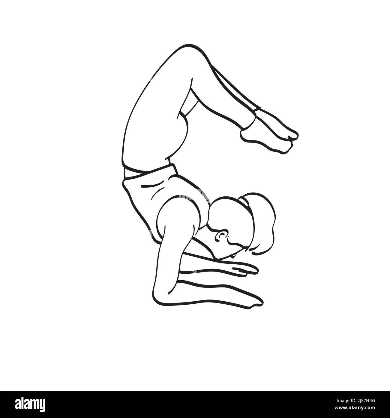 Intera lunghezza di forma donna yoga facendo inversione avanzata e braccio-bilanciamento Scorpion handstand illustrazione vettore disegnato a mano isolato su sfondo bianco Illustrazione Vettoriale