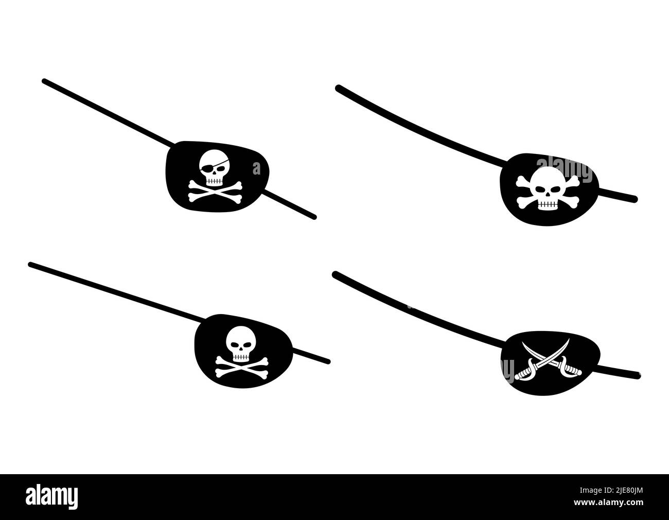 Cerotto pirata con cranio e ossa incrociate e set di costumi da cutlass. Illustrazione Vettoriale