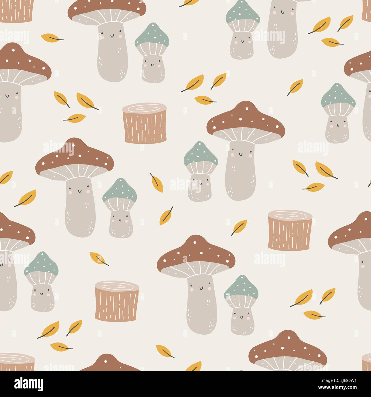 Modello senza cuciture con funghi colorati disegnati a mano. Carta digitale carina d'autunno. Modello infantile creativo. Illustrazione vettoriale Illustrazione Vettoriale