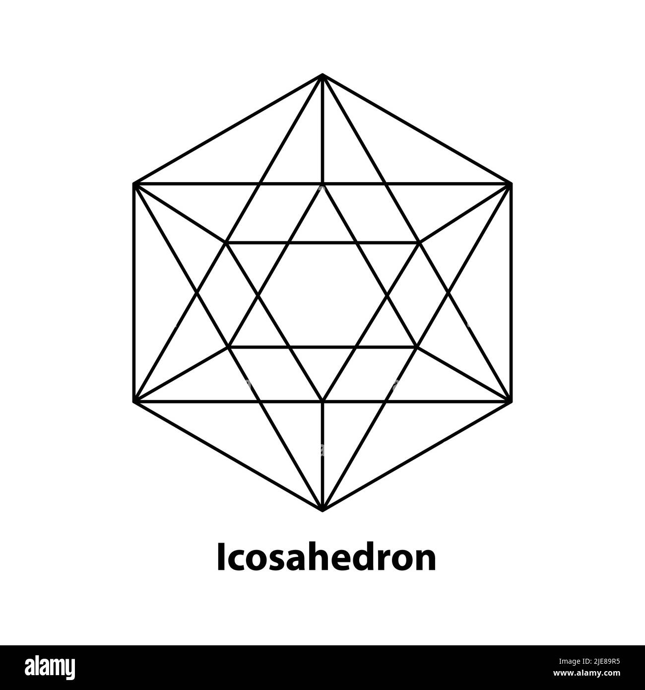 Disegno a linee di icosahedron, geometria sacra, solido platonico, logo, illustrazione vettoriale Illustrazione Vettoriale