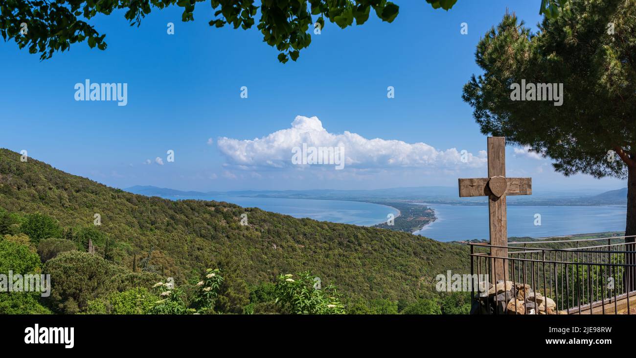 Vista dal Monte Argentario sulla Laguna di Orbetello, Toscana Foto Stock